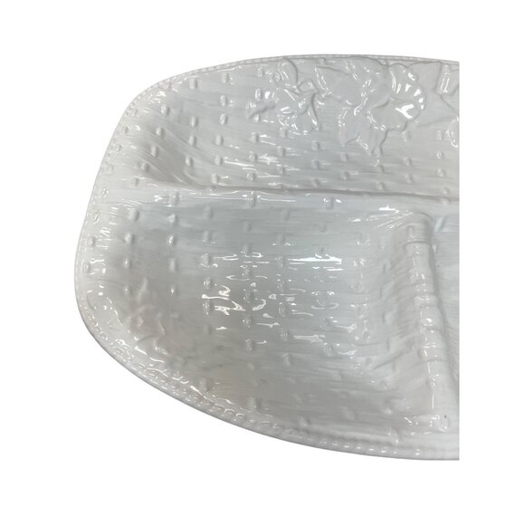 Loucarte Portugal white floral Glazed Basket weave Ceramic large serve tray SKU - Picture 6 of 12